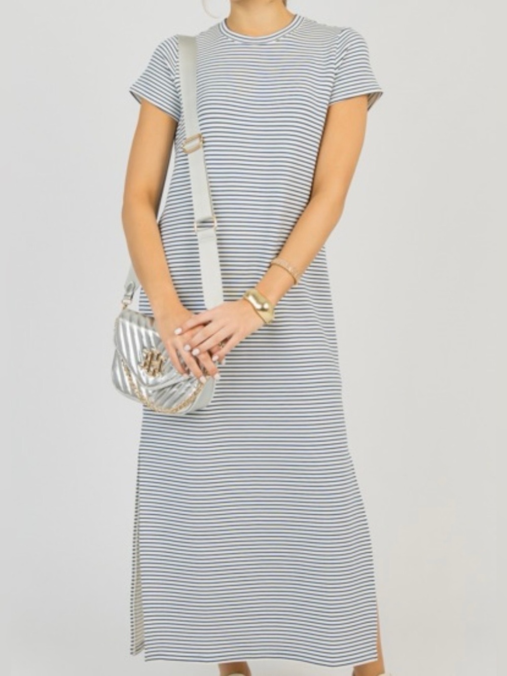 Spanx Air Essentials Blue and White Striped Maxi Dress, Size XL
